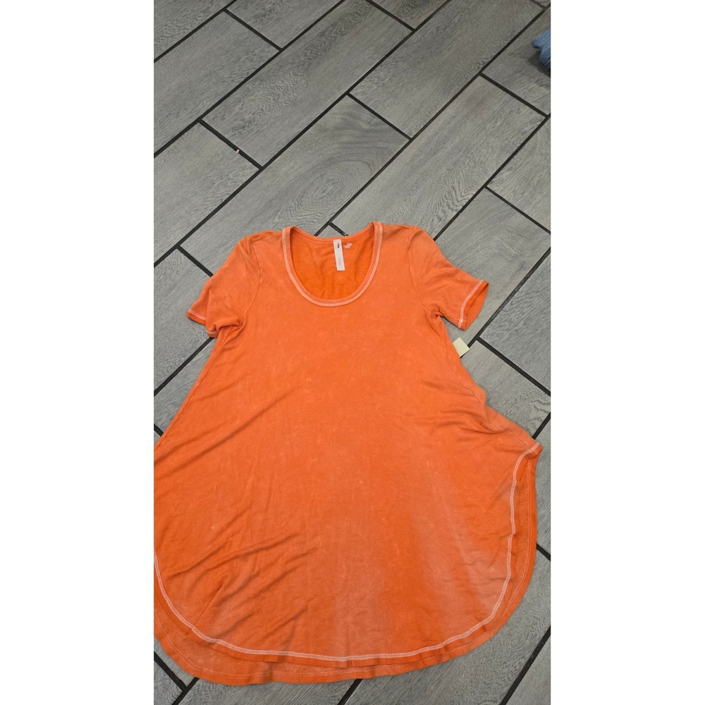 Primi Orange Mineral Wash Swing Tunic Top Short Sleeve Scoop Neck T2880-34 Small